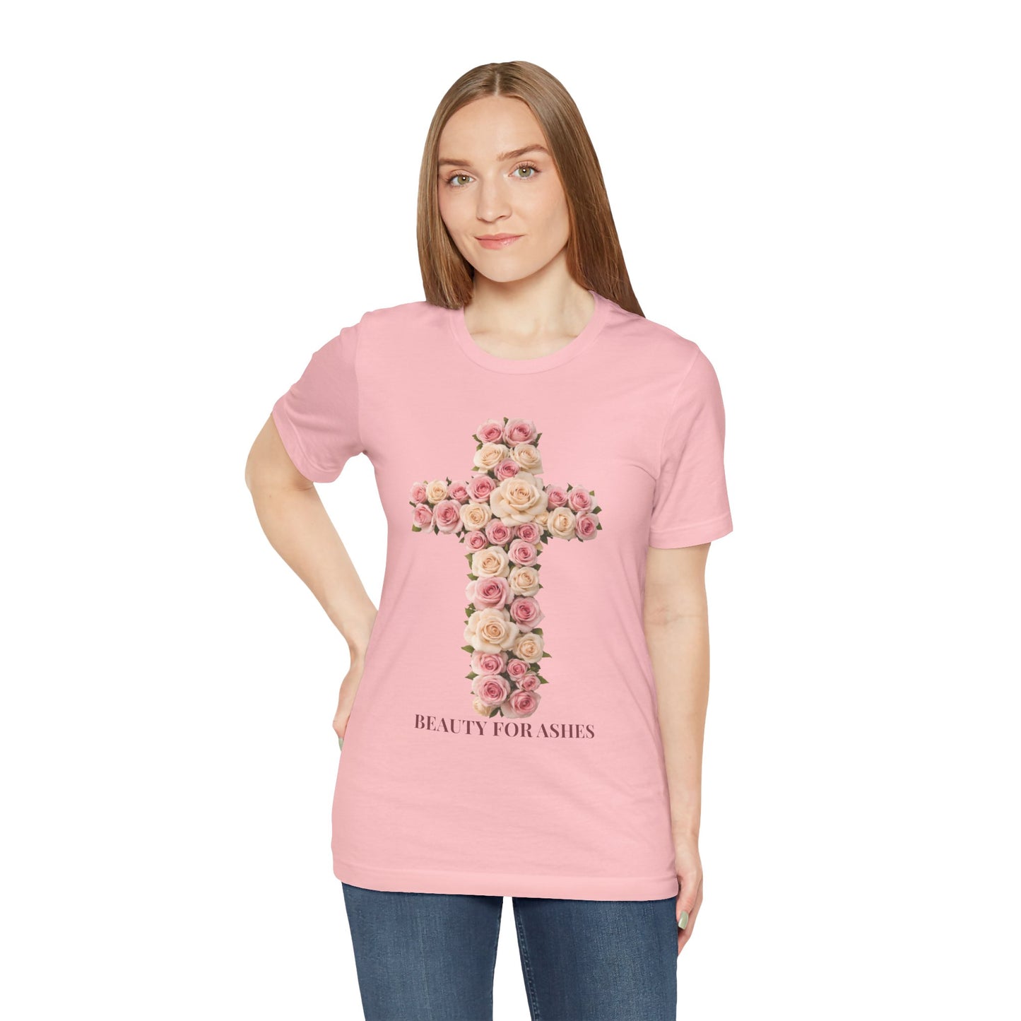 Beauty for Ashes Floral Cross Tee | Christian Shirt for Women | Isaiah 61:3 Inspired | Feminine Faith Apparel