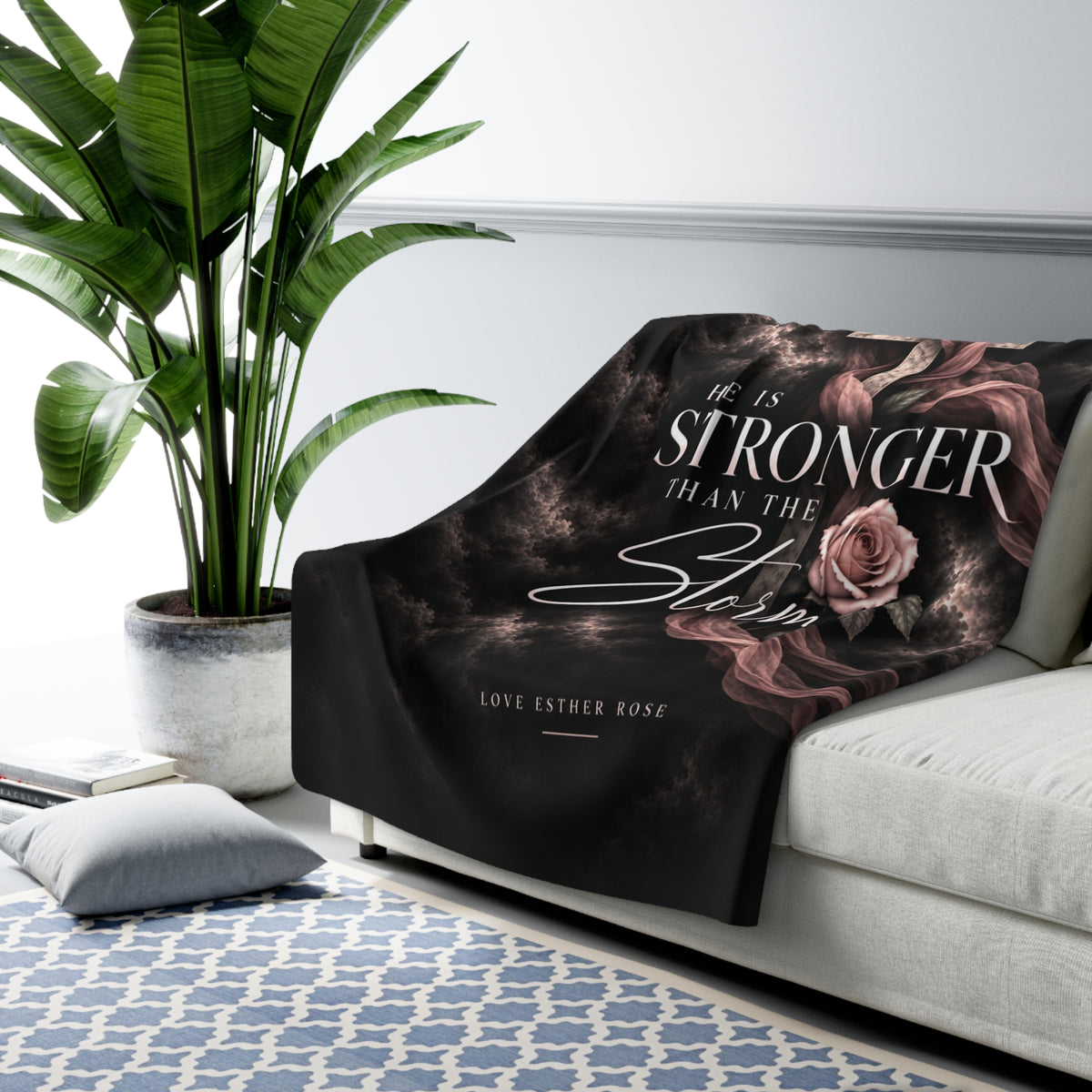 He Is Stronger Than the Storm Luxe Sherpa Blanket | 60×80