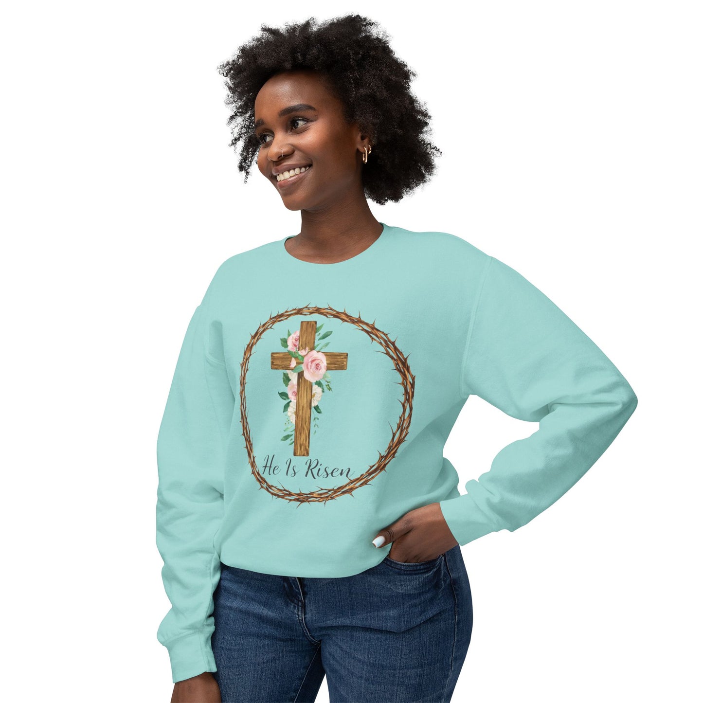 He Is Risen Floral Cross Crewneck Sweatshirt