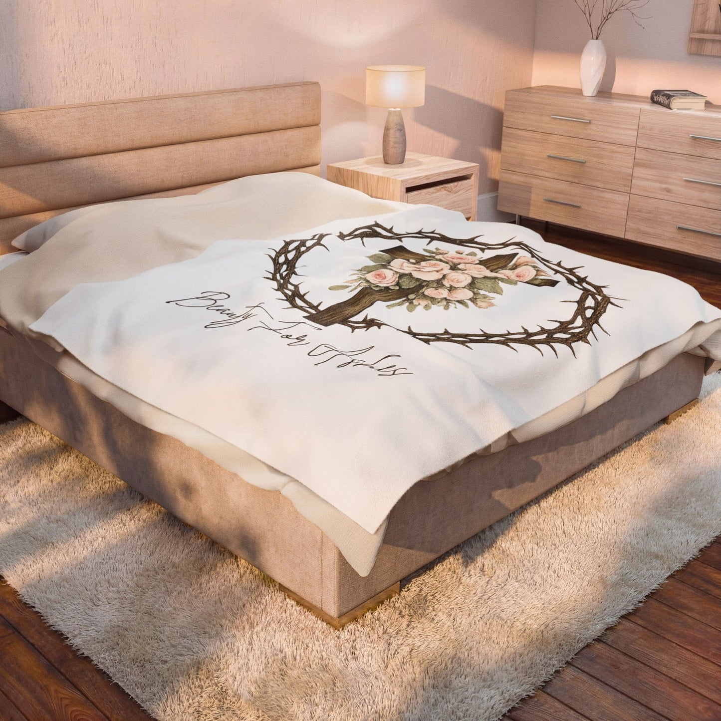 Beauty for Ashes Christian Blanket | Floral Cross Faith Throw | Scripture Inspired Cozy Blanket | Christian Gift for Women | Home Decor