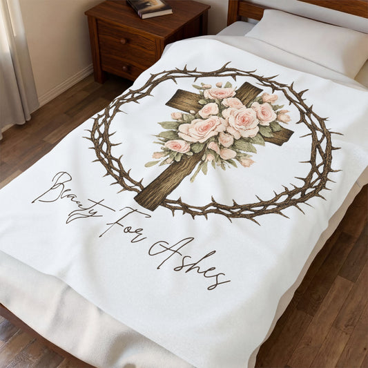 Beauty for Ashes Christian Blanket | Floral Cross Faith Throw | Scripture Inspired Cozy Blanket | Christian Gift for Women | Home Decor