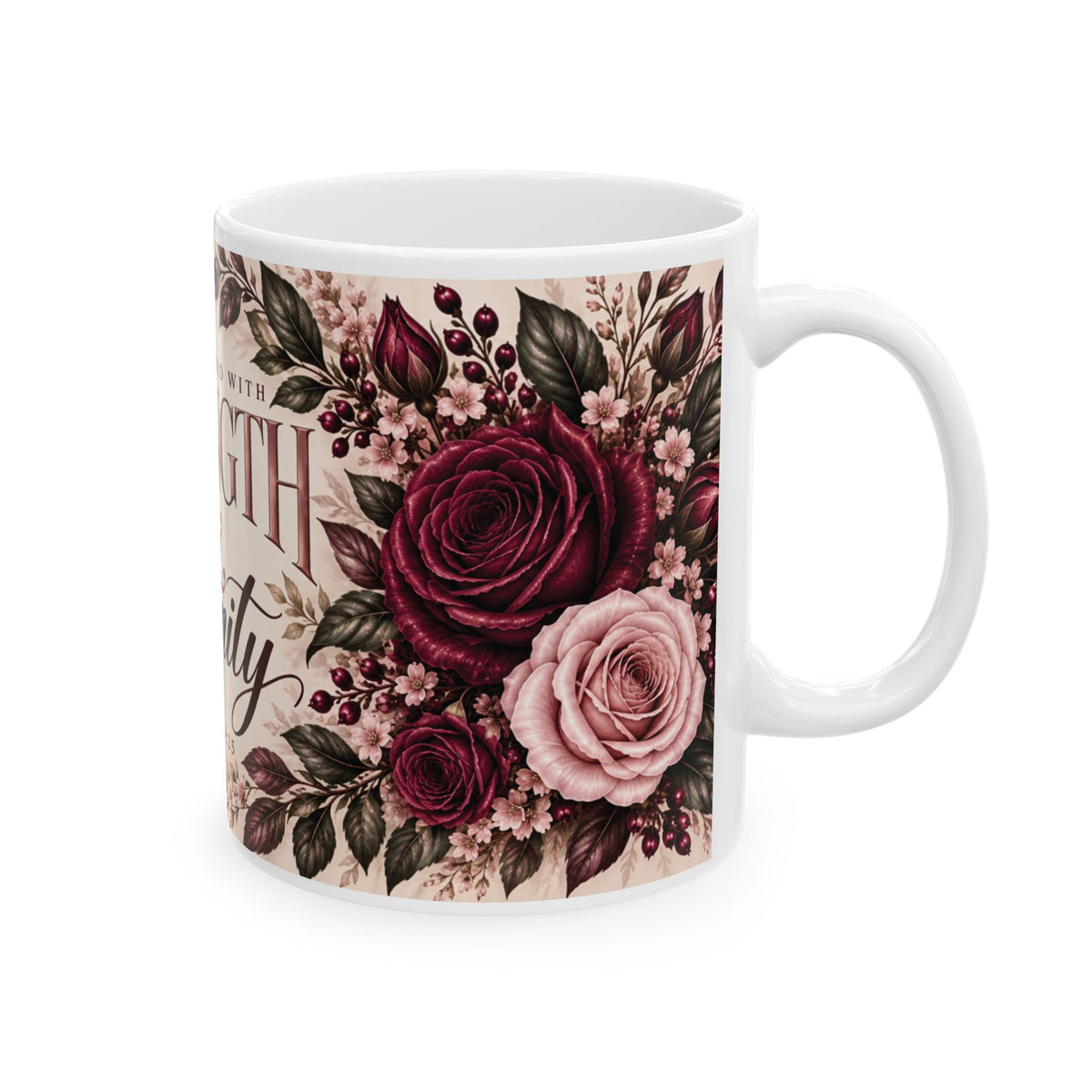 Strength & Dignity Floral Mug | Proverbs 31:25