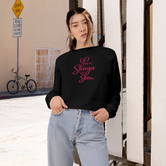 He Is Stronger Than the Storm Cropped Sweatshirt | Faith-Based Women’s Apparel | Christian Statement Pullover