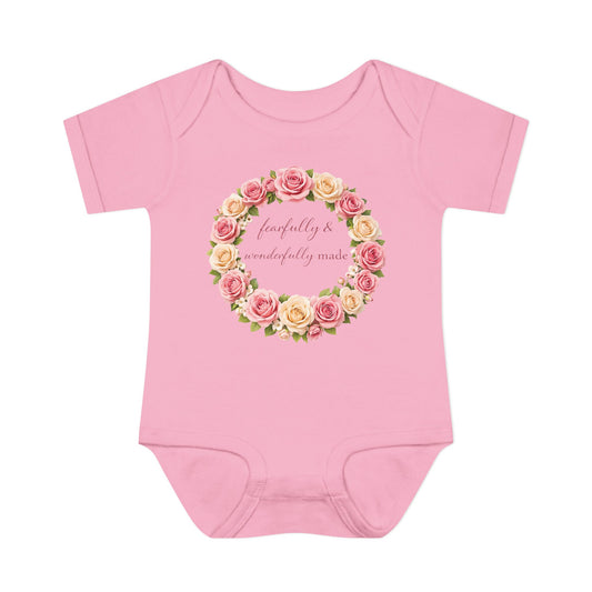 Infant Bodysuit “Fearfully & Wonderfully Made” Floral Wreath — Newborn Baby Gift