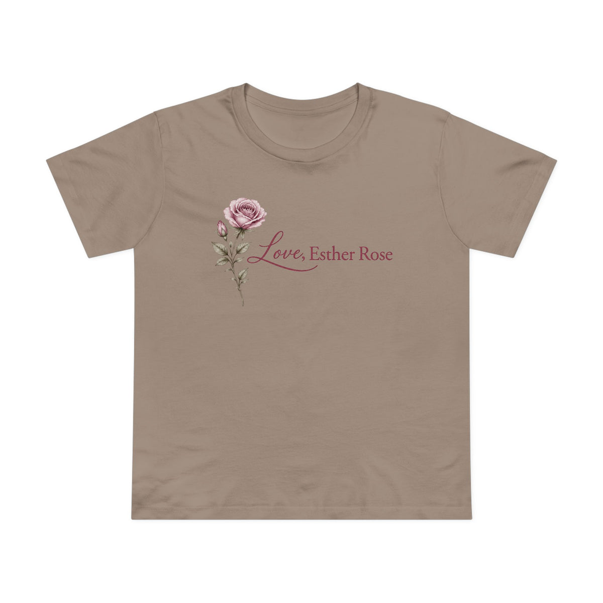 Women’s Floral Rose Tee – "Love, Esther Rose" Script