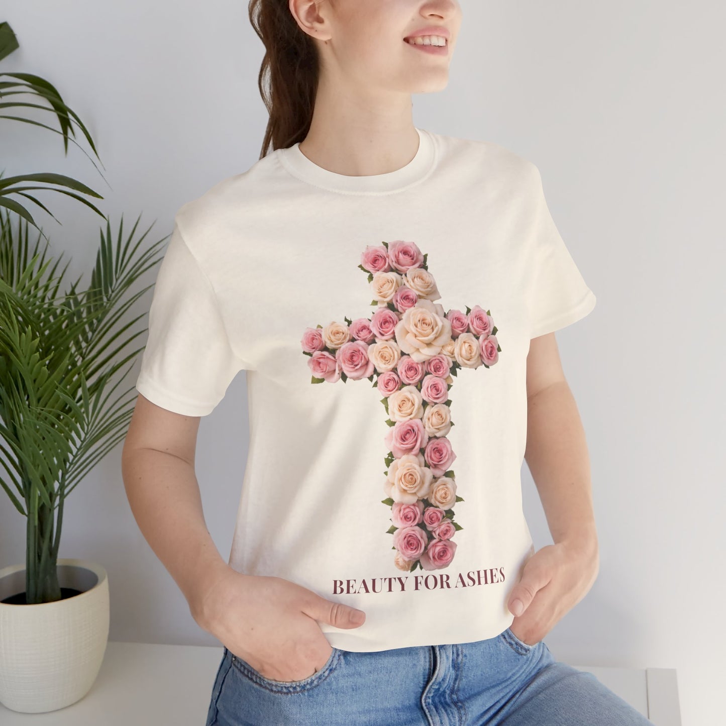 Beauty for Ashes Floral Cross Tee | Christian Shirt for Women | Isaiah 61:3 Inspired | Feminine Faith Apparel