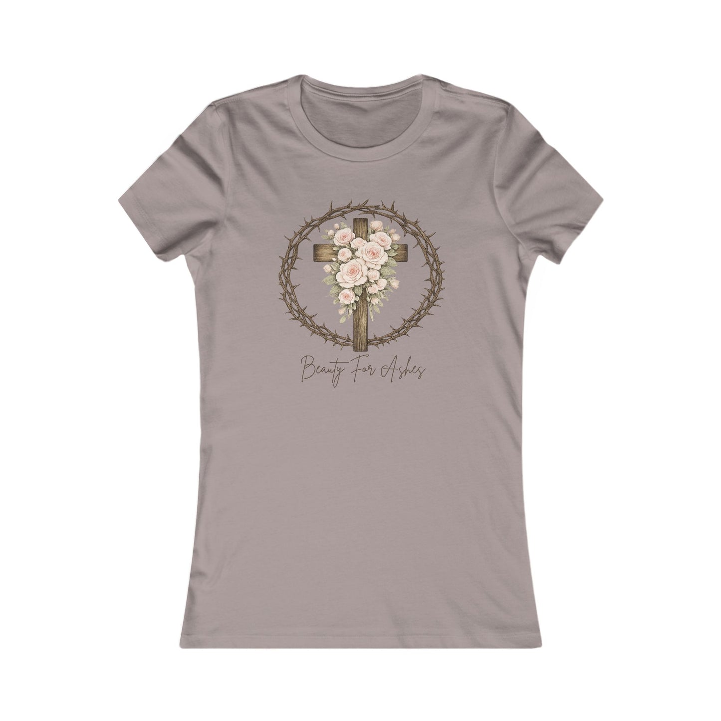 Christian Floral Cross Tee — "Beauty for Ashes" Women's Short Sleeve