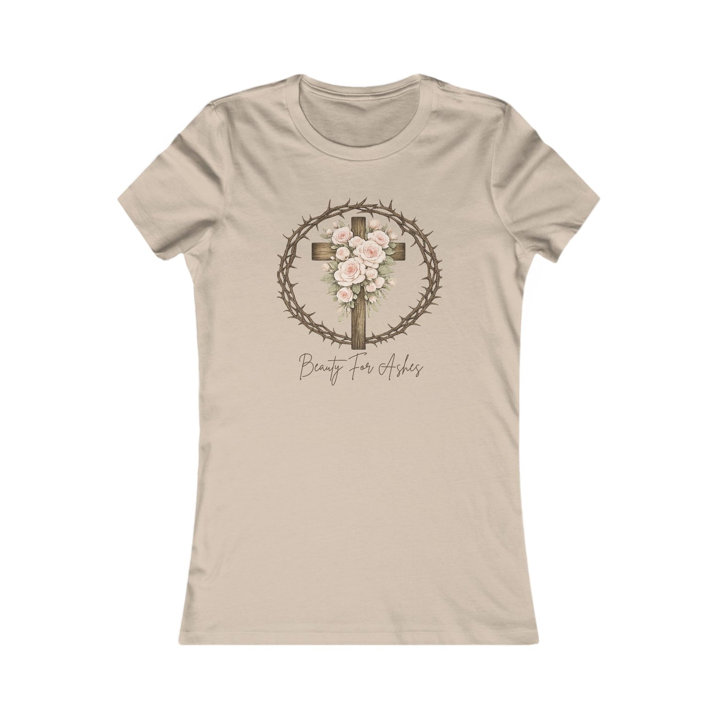 Christian Floral Cross Tee — "Beauty for Ashes" Women's Short Sleeve
