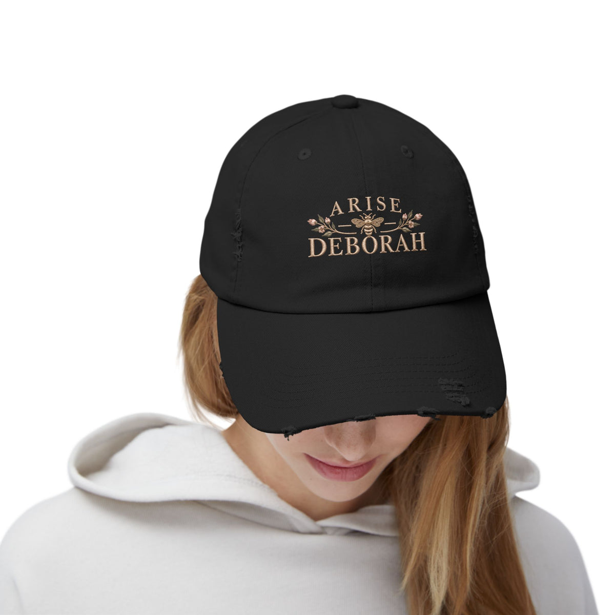 Arise, Deborah Distressed Embroidered Hat