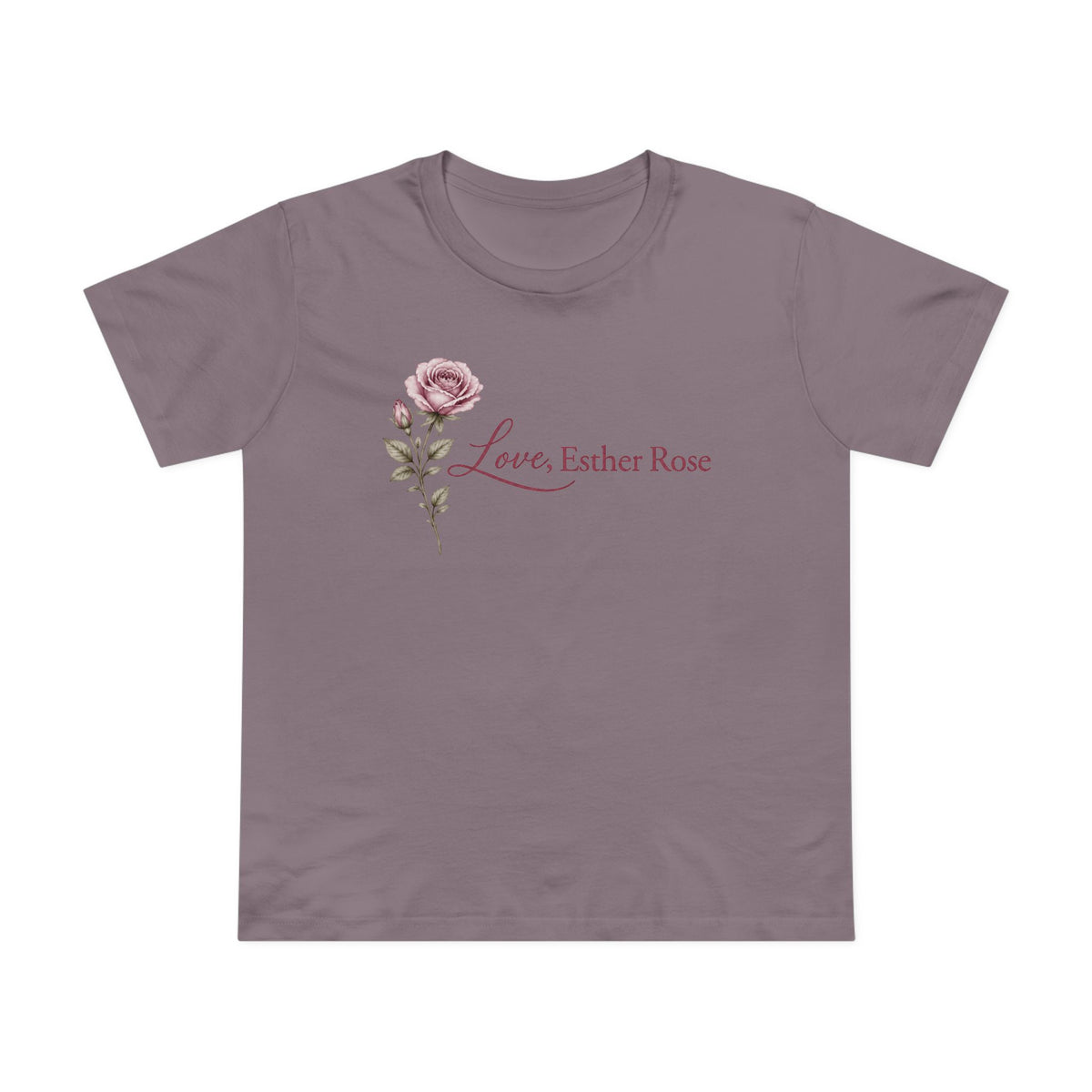 Women’s Floral Rose Tee – "Love, Esther Rose" Script