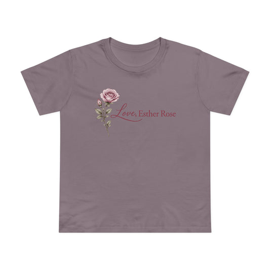 Women’s Floral Rose Tee – "Love, Esther Rose" Script