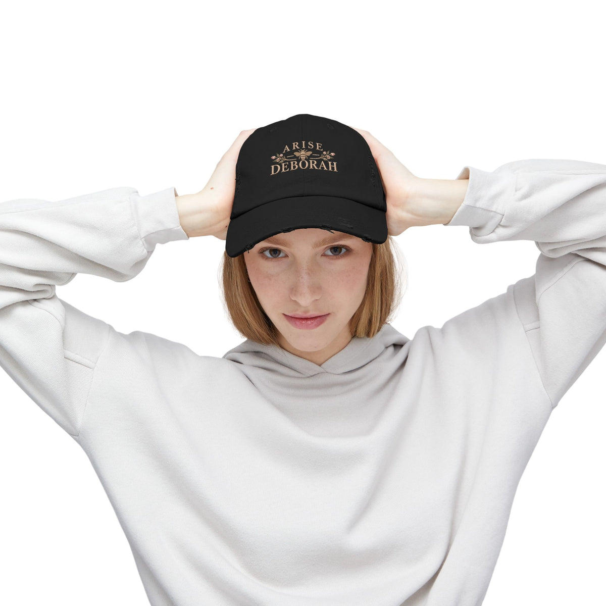 Arise, Deborah Distressed Embroidered Hat