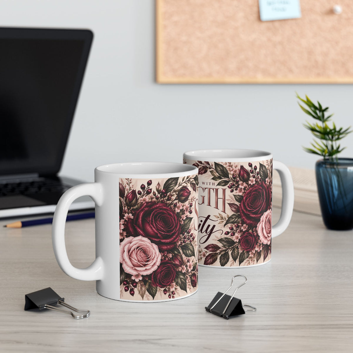 Strength & Dignity Floral Mug | Proverbs 31:25