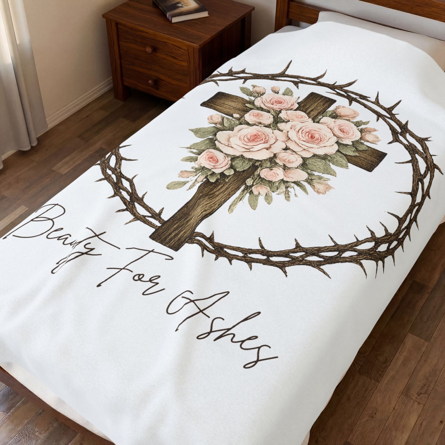 Beauty for Ashes Christian Blanket | Floral Cross Faith Throw | Scripture Inspired Cozy Blanket | Christian Gift for Women | Home Decor