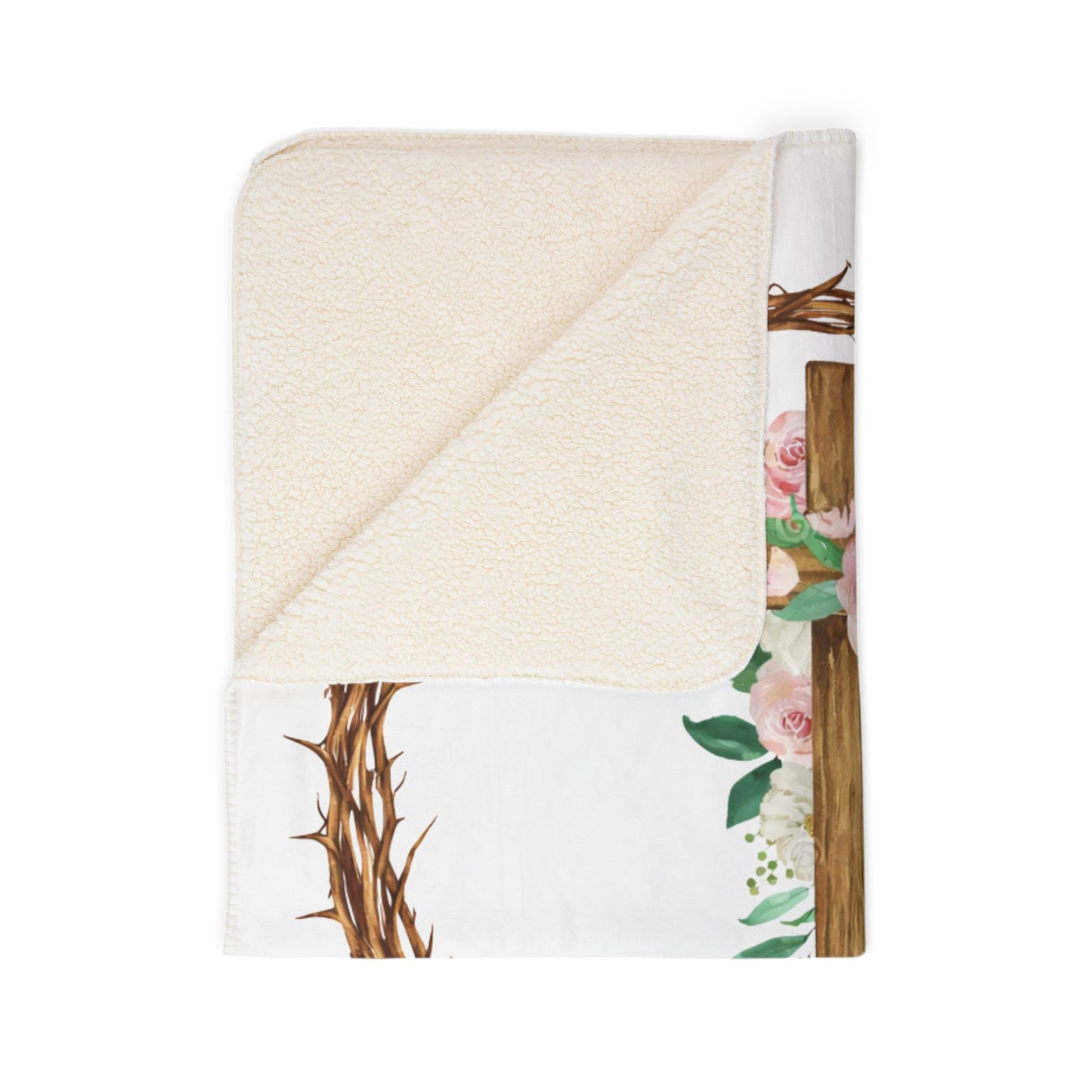 He Is Risen Sherpa Blanket | Faith-Inspired Cozy Throw | Christian Home Decor | Soft Ivory Fleece Blanket