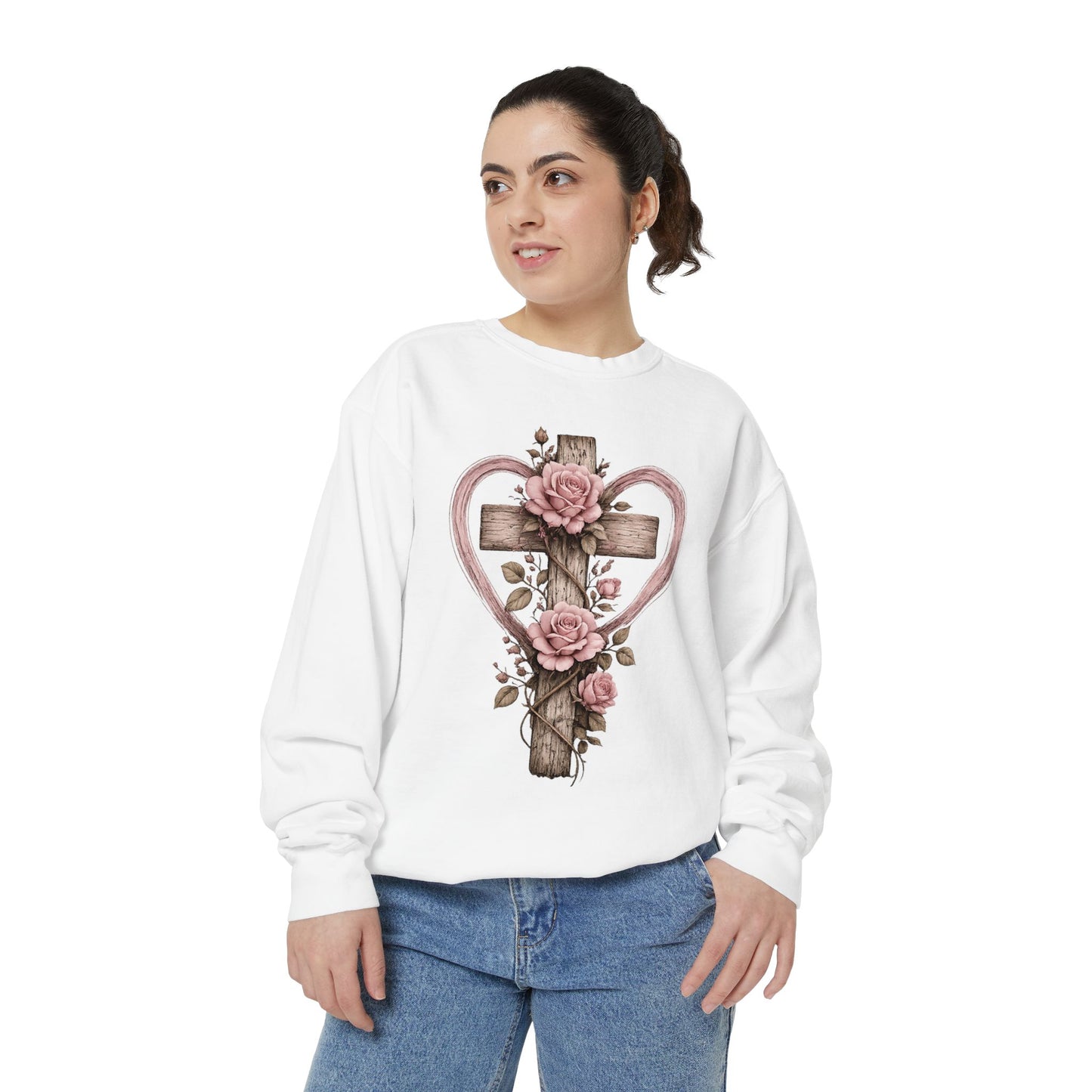 Proverbs 31 Floral Cross Sweatshirt | Feminine Christian Crewneck | Vintage Faith-Inspired Sweater | Rustic Cross & Rose Christian Apparel