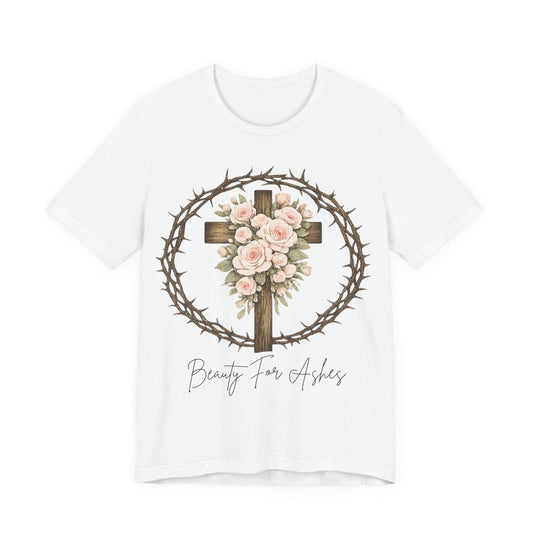 Beauty for Ashes  Soft Vintage Floral Cross Tee