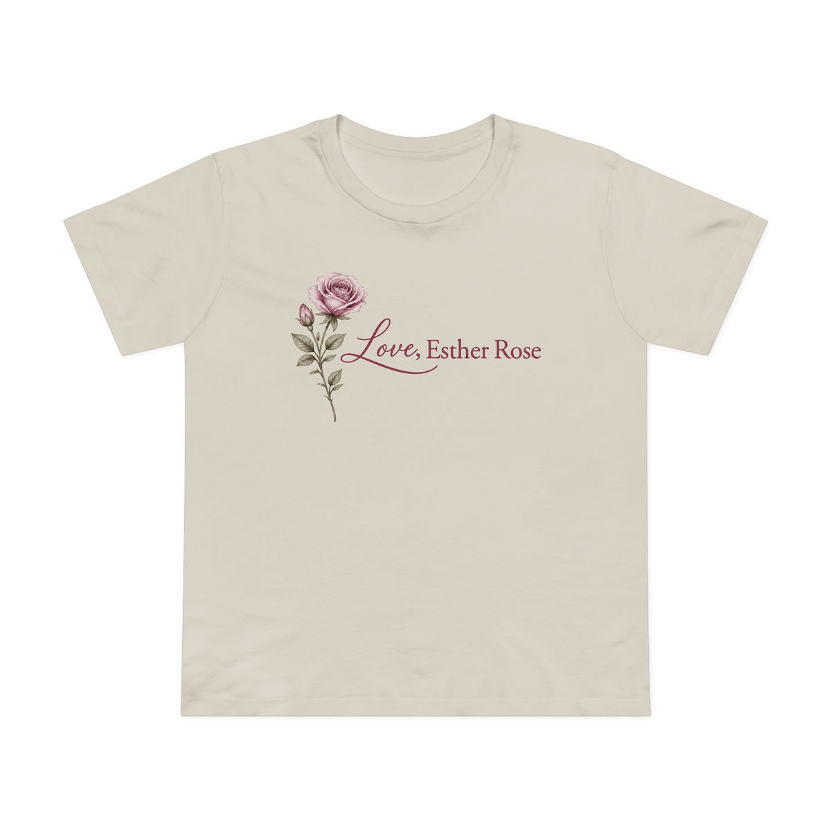 Women’s Floral Rose Tee – "Love, Esther Rose" Script