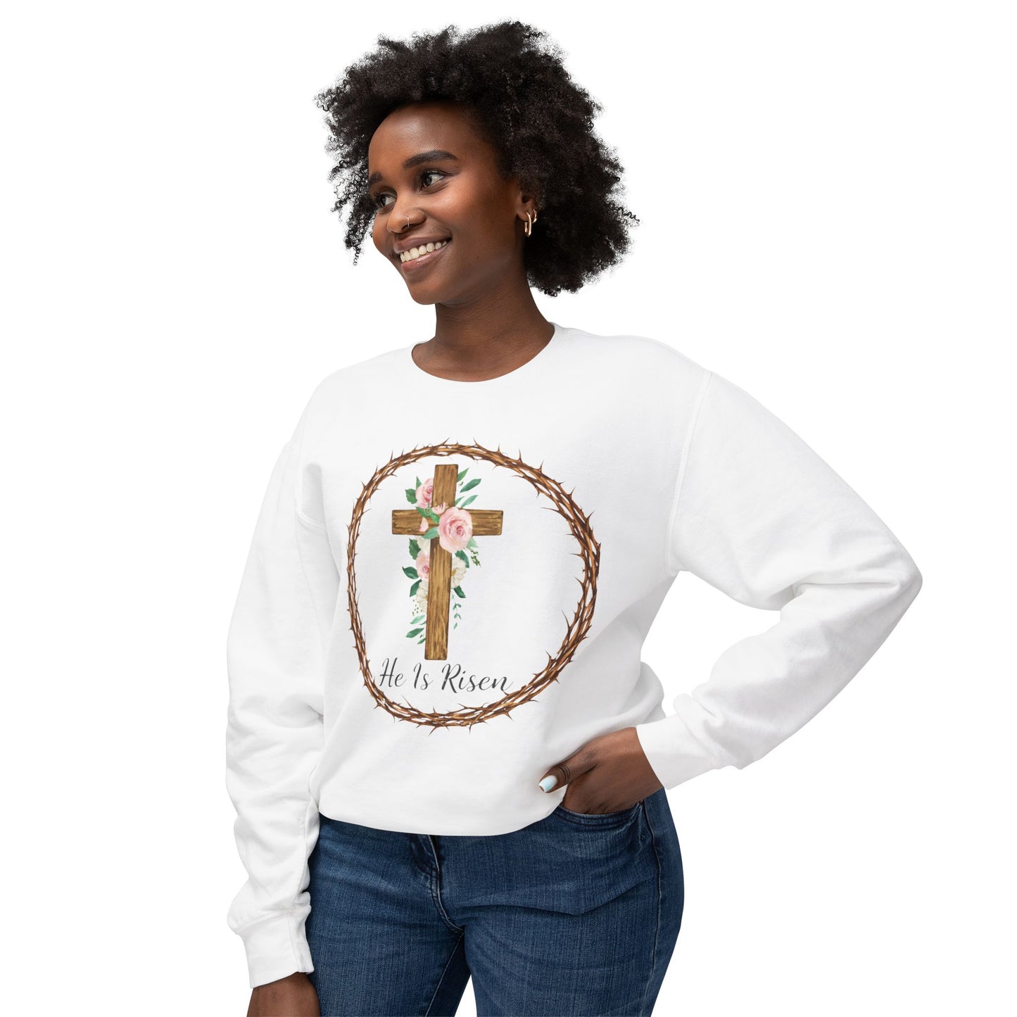 He Is Risen Floral Cross Crewneck Sweatshirt